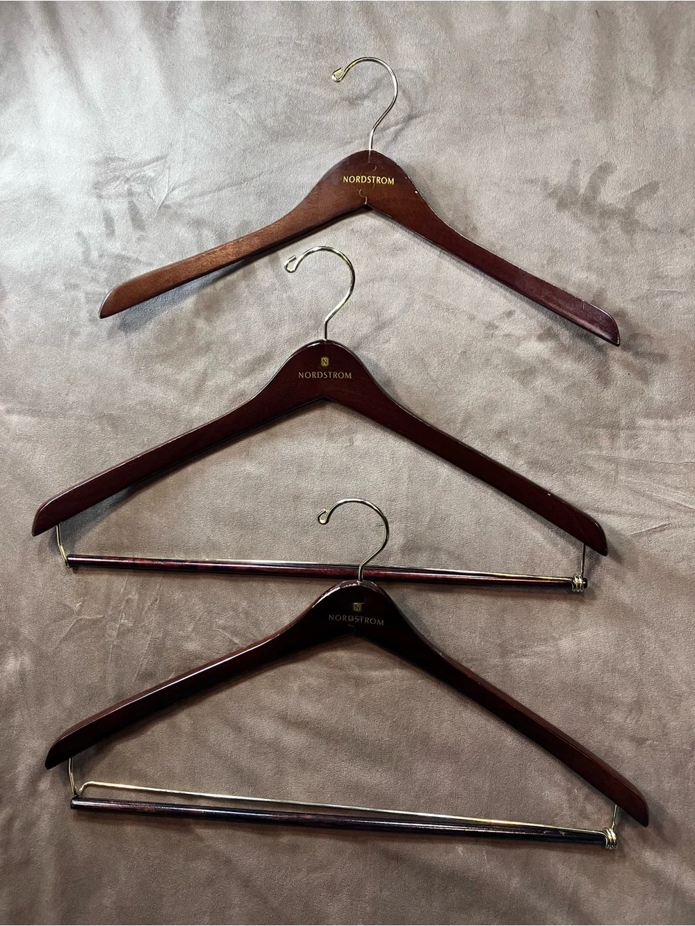 Nordstrom Mahogany Wooden Suit and Pant Hangers with Gold Logo